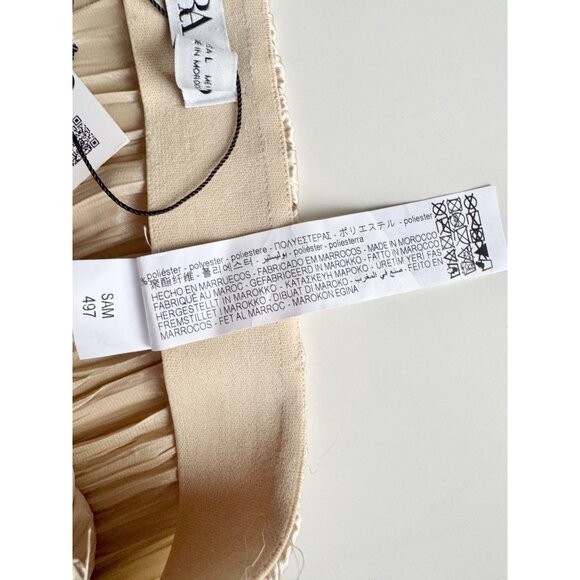 NWT ZARA Champagne Beige Satin Crinkle Pleated Midi Slip Skirt, Size L - Picture 12 of 13